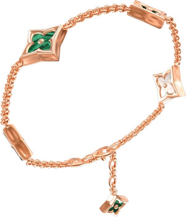 Браслет из золота 585 пробы c малахитом и перламутром