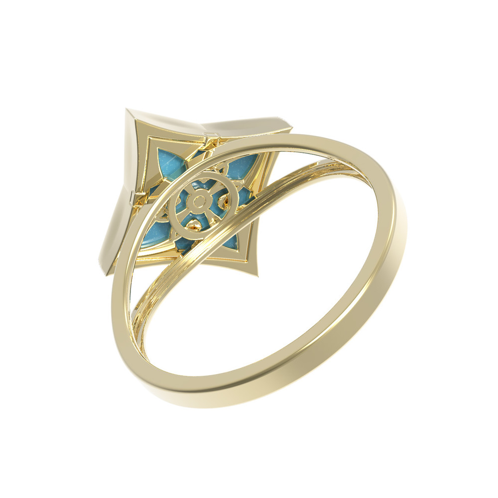 Кольцо из лимонного золота c бриллиантами и бирюзой