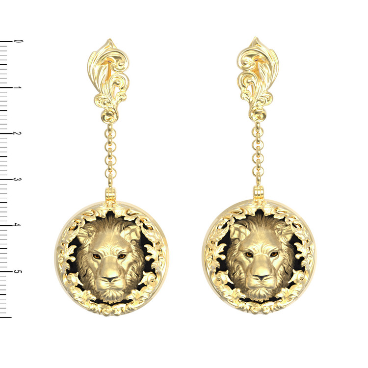 Серьги из лимонного золота c эмалью и ониксом