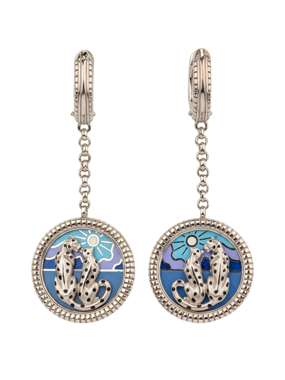 Серьги из белого золота c эмалью