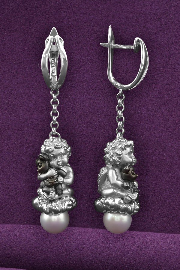 Серьги из белого золота c жемчугом