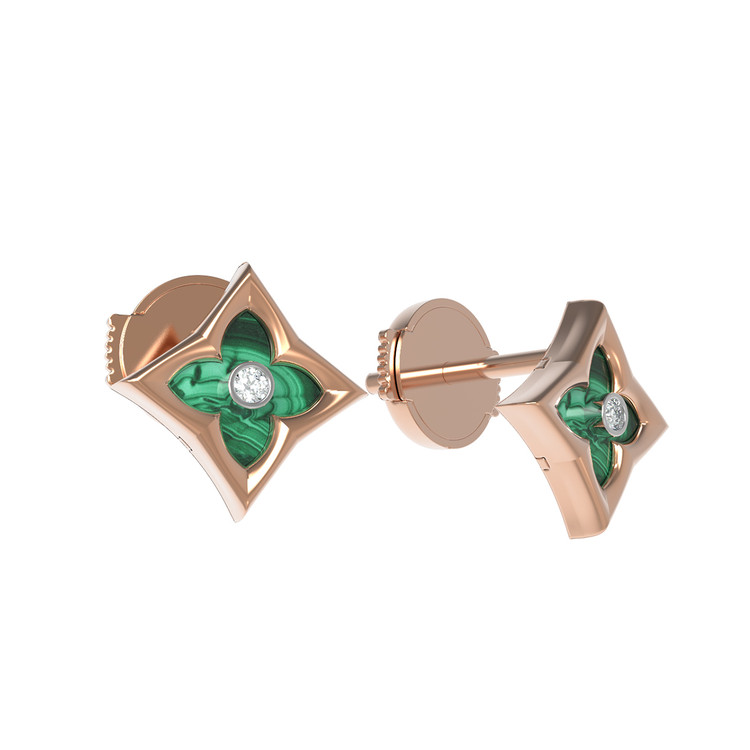 Серьги из золота c бриллиантами и малахитом