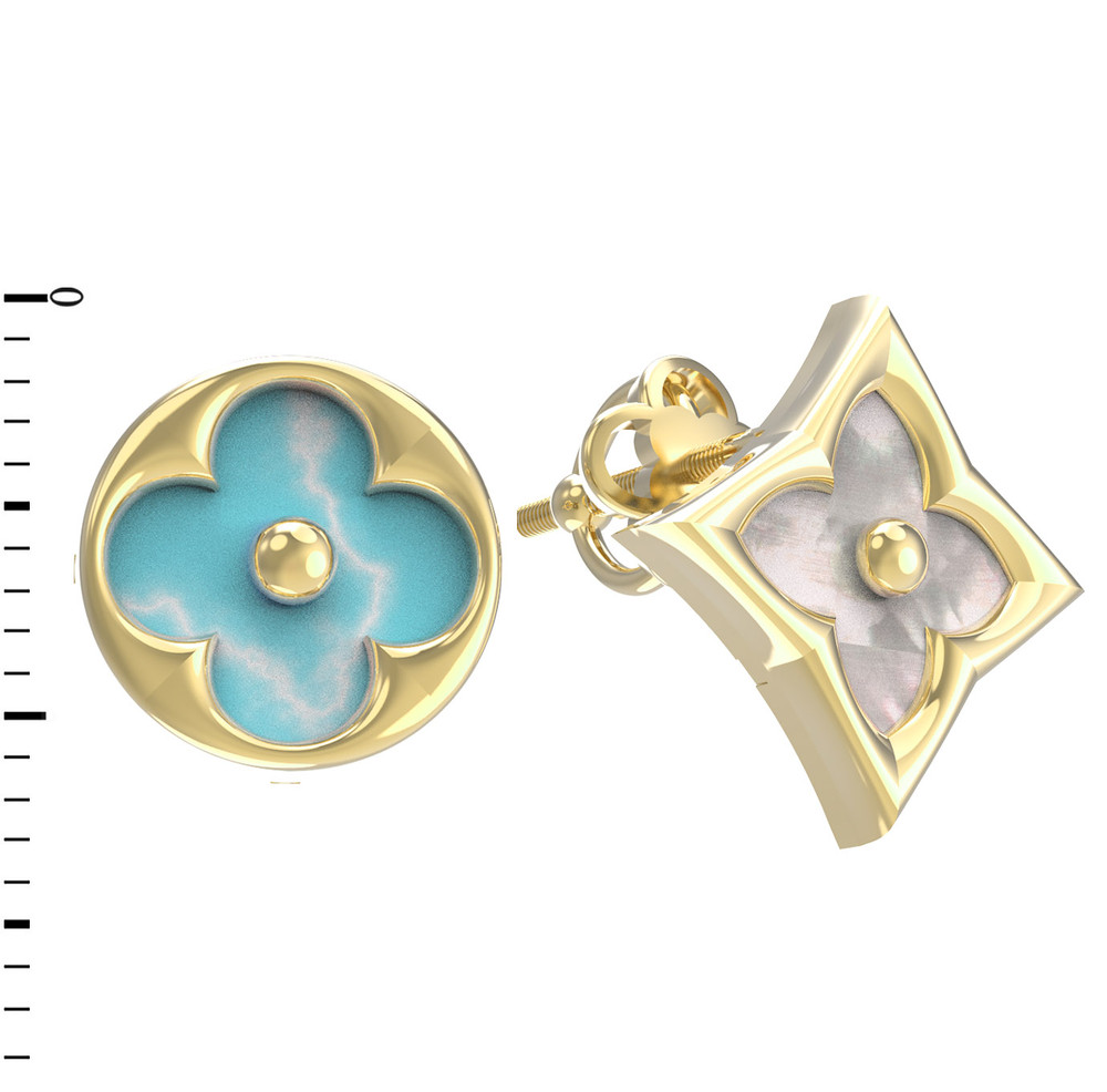 Серьги из лимонного золота c бирюзой и перламутром