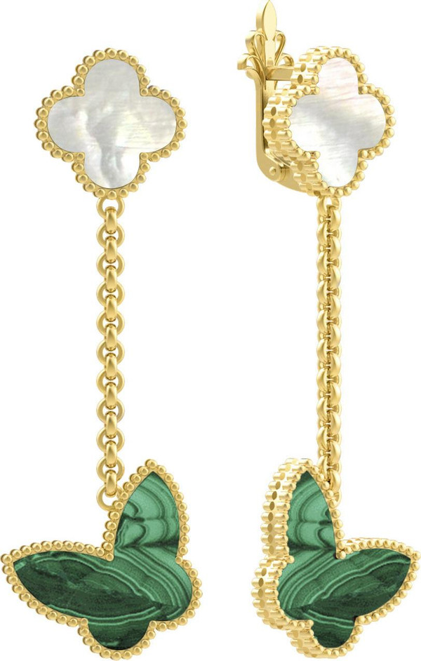 Серьги из лимонного золота c малахитом и перламутром