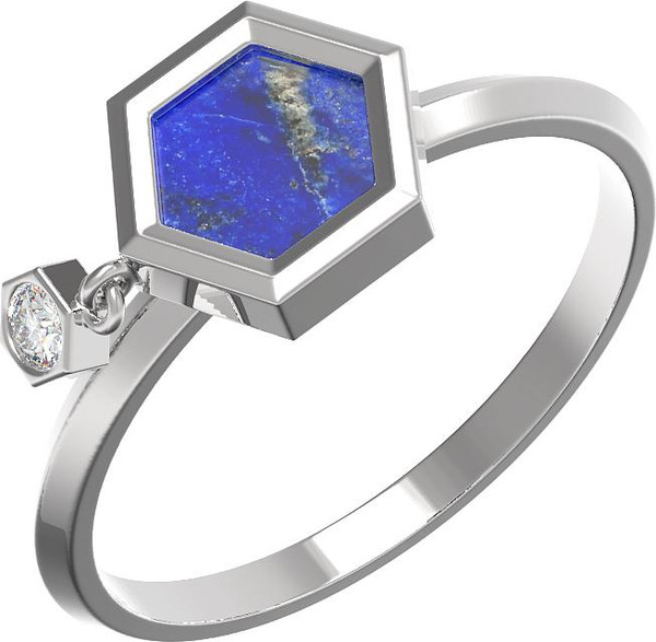 Кольцо из белого золота c бриллиантами и лазуритом