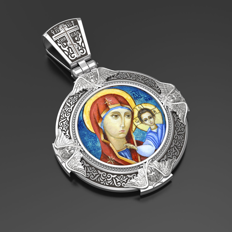 Образок из белого золота c эмалью, иконописью и темперой