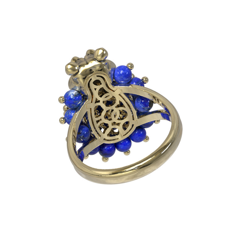 Кольцо из лимонного золота c эмалью и лазуритом