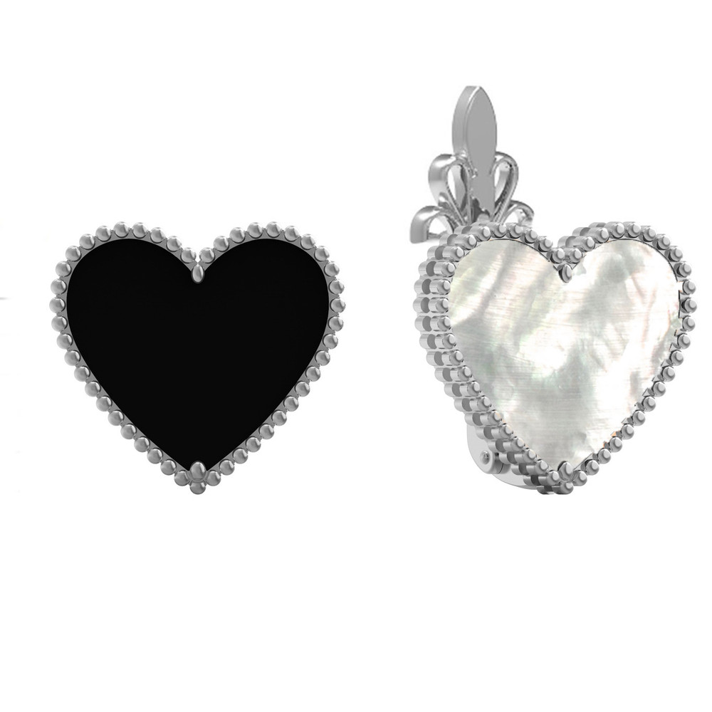 Серьги из белого золота c ониксом и перламутром