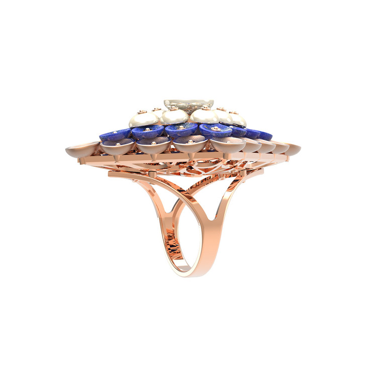 Кольцо из золота c лазуритом и перламутром