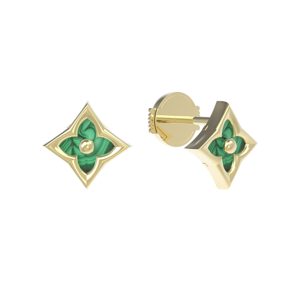 Серьги из лимонного золота c малахитом
