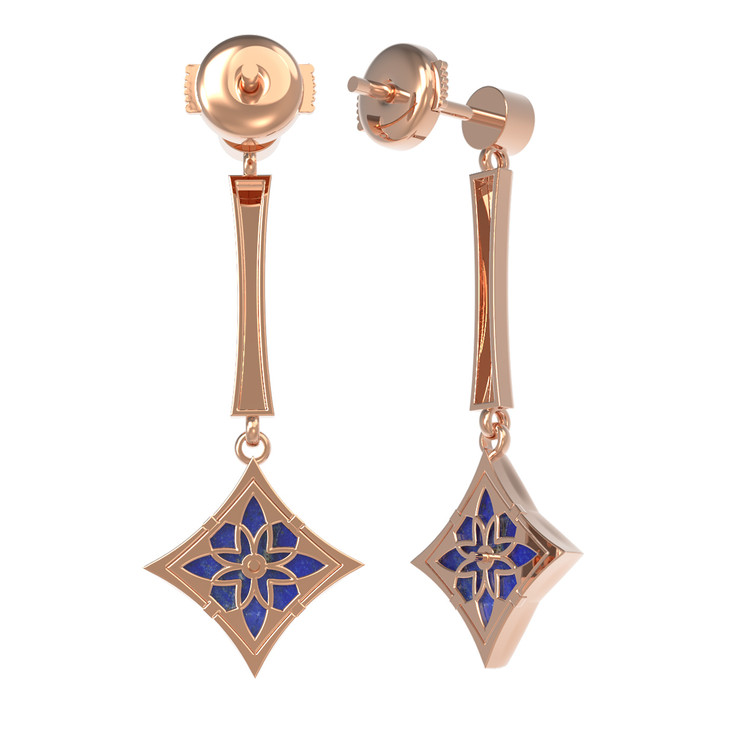 Серьги из золота c фианитом и лазуритом