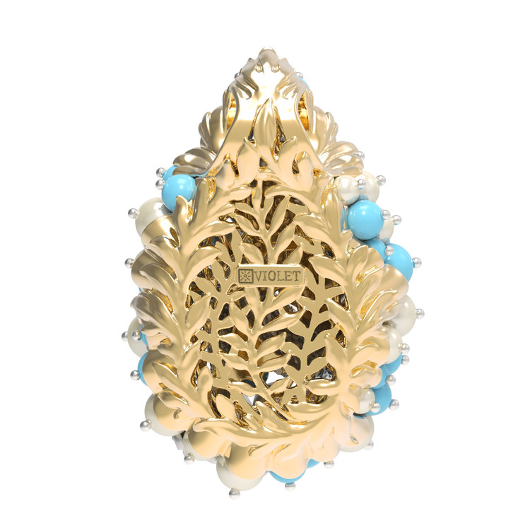 Подвеска из лимонного золота c жемчугом и бирюзой