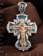 Крест из белого золота 585 пробы c эмалью