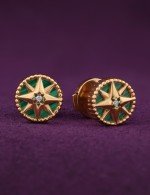 Серьги из золота 585 пробы c бриллиантами и малахитом