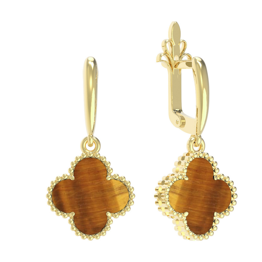 Серьги из лимонного золота c тигровым глазом