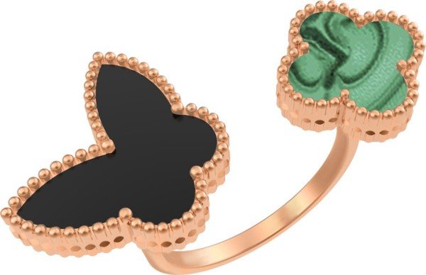 Кольцо из золота 585 пробы c ониксом и малахитом