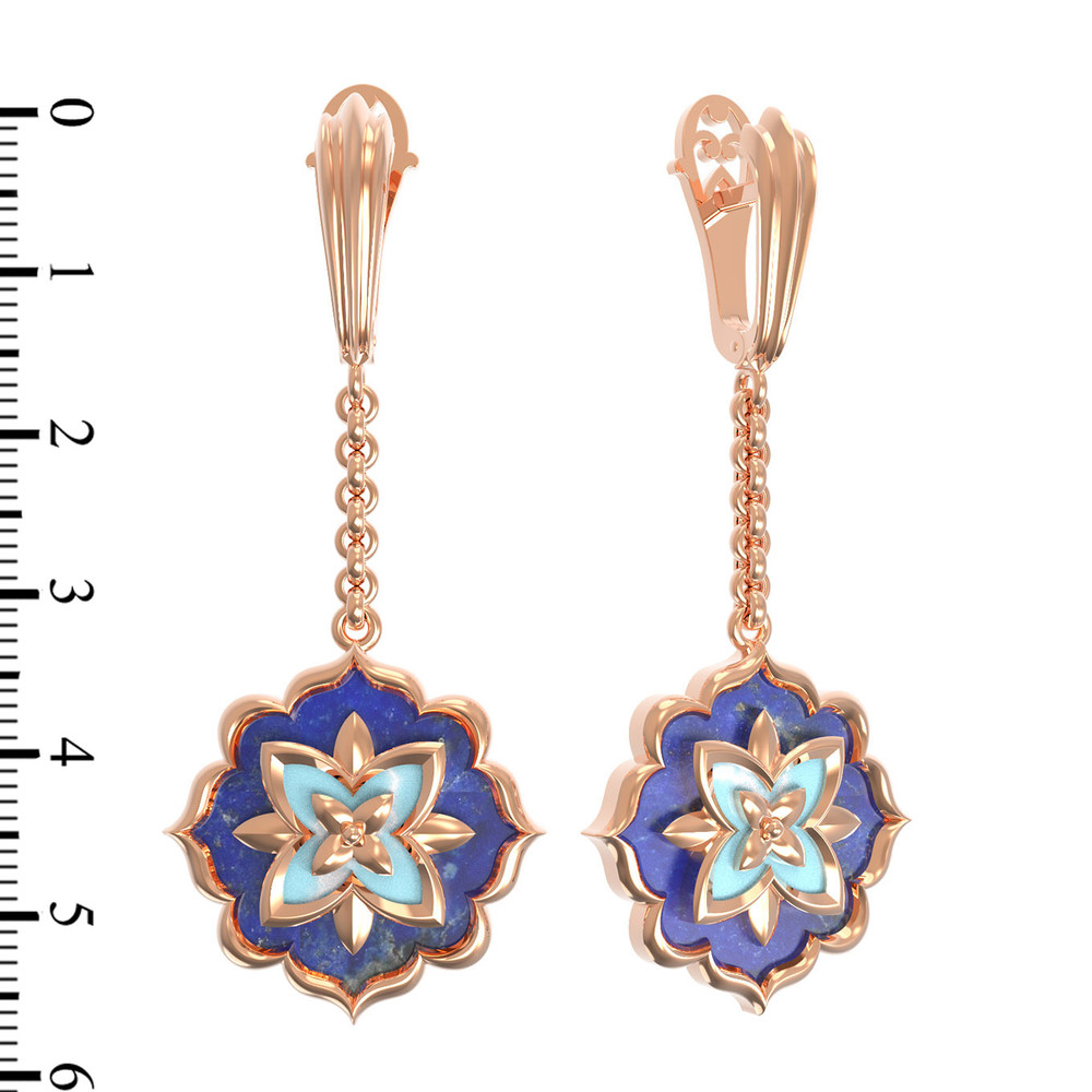 Серьги из золота c бирюзой и лазуритом