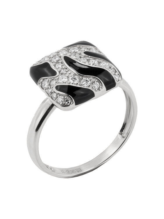 Кольцо из белого золота c эмалью и бриллиантами