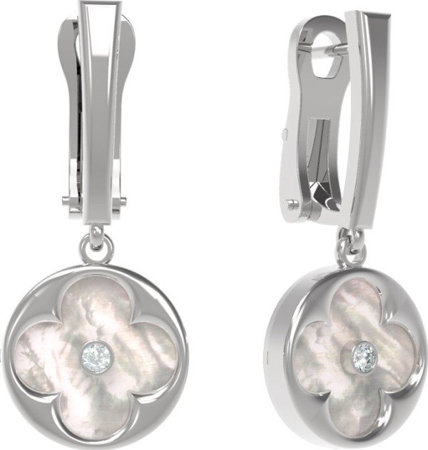 Серьги из белого золота c бриллиантами и перламутром