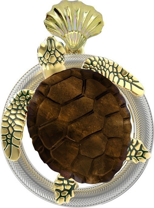 Подвеска из лимонного золота c эмалью и железным деревом