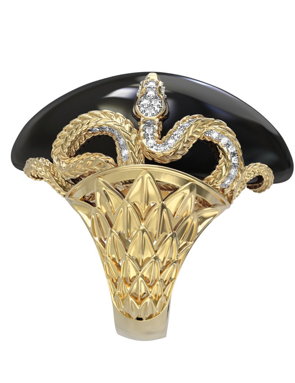 Кольцо из лимонного золота 585 пробы c бриллиантами и ониксом