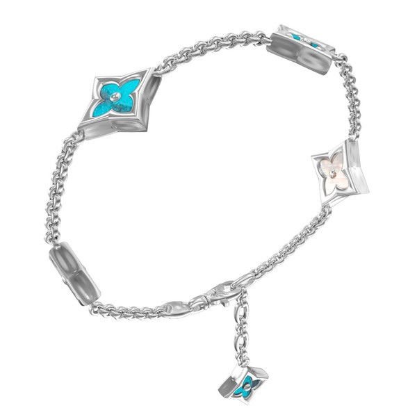 Браслет из белого золота c бирюзой и перламутром