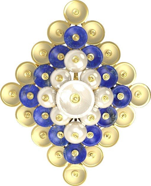 Подвеска из лимонного золота c лазуритом и перламутром