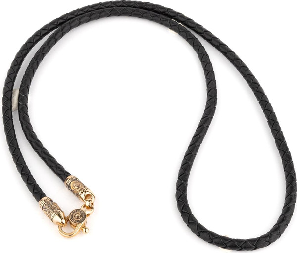 Гайтан из золота c кожаным шнурком