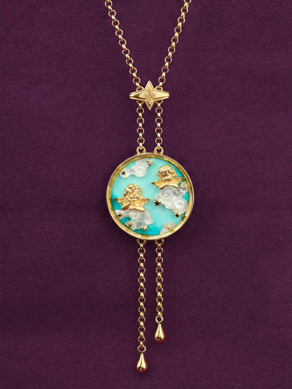 Колье из лимонного золота c бирюзой и перламутром