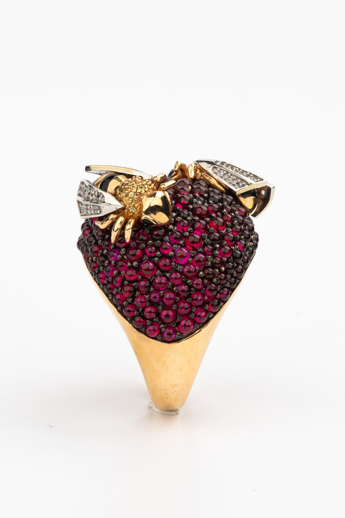 Кольцо из золота c эмалью и фианитом