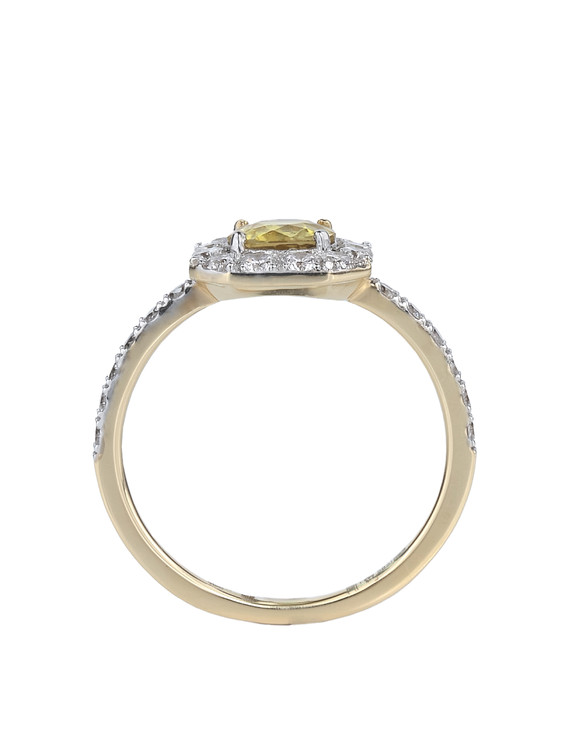 Кольцо из лимонного золота c бриллиантами и сапфиром