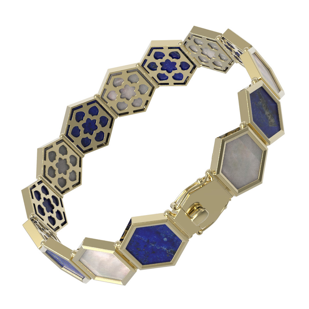 Браслет из лимонного золота c лазуритом и перламутром