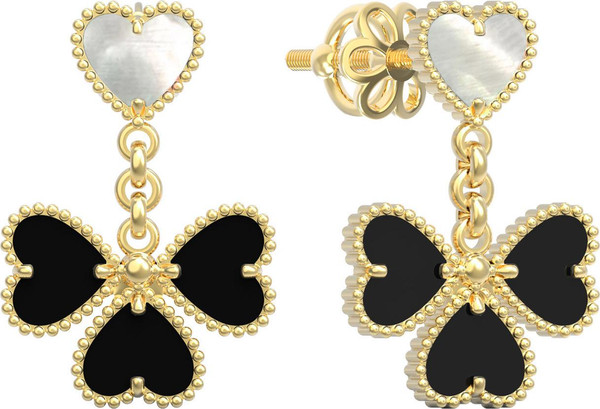 Серьги из лимонного золота c ониксом и перламутром