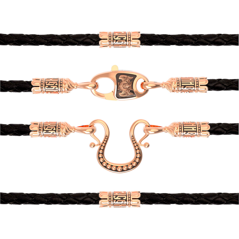 Гайтан из золота c кожаным шнурком