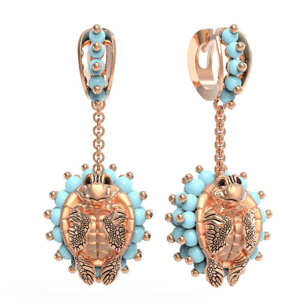 Серьги из золота c эмалью и бирюзой