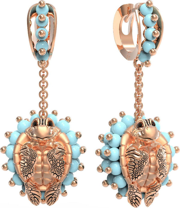 Серьги из золота c эмалью и бирюзой