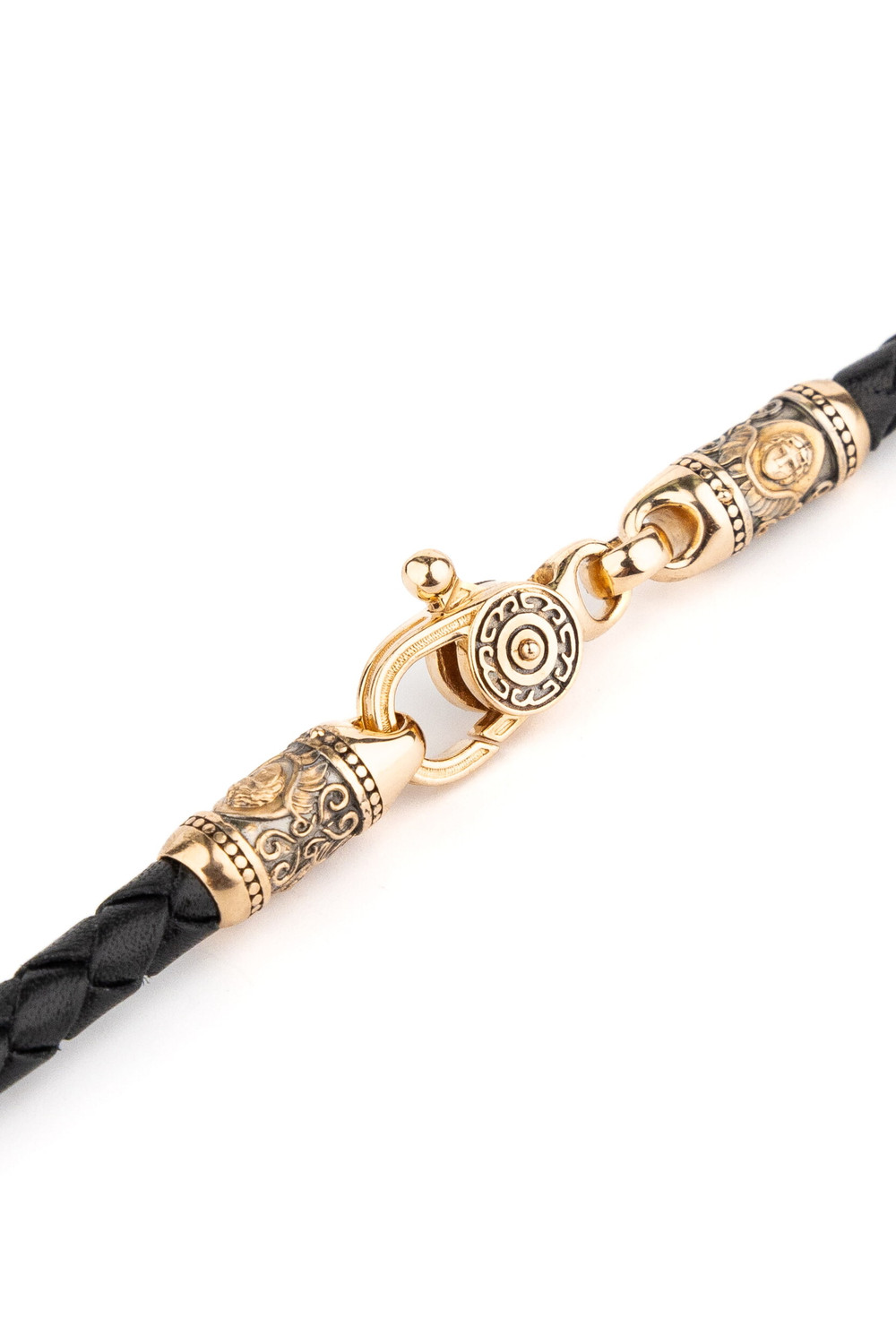 Гайтан из золота c кожаным шнурком