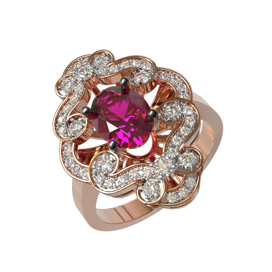 Кольцо из золота c бриллиантами и рубином