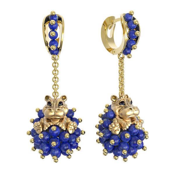 Серьги из лимонного золота c эмалью и лазуритом