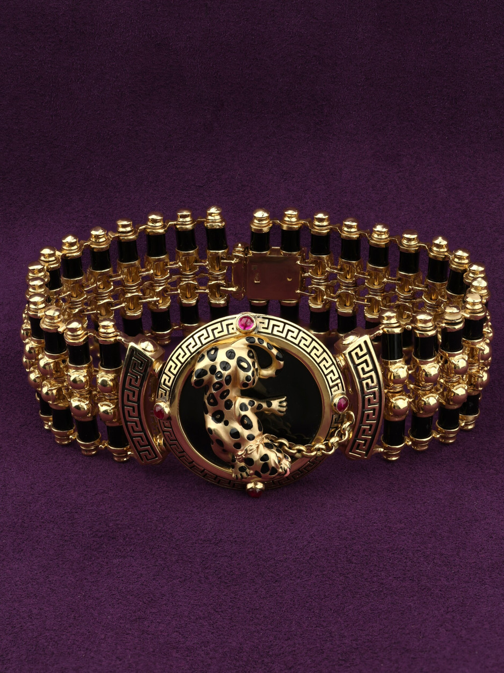 Браслет из лимонного золота c эмалью, ониксом и рубином