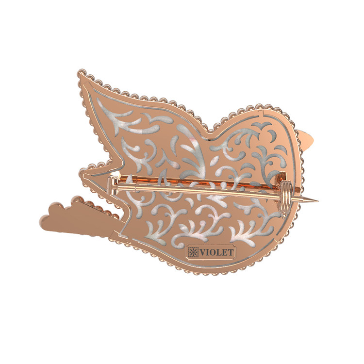 Брошь из золота c эмалью и перламутром