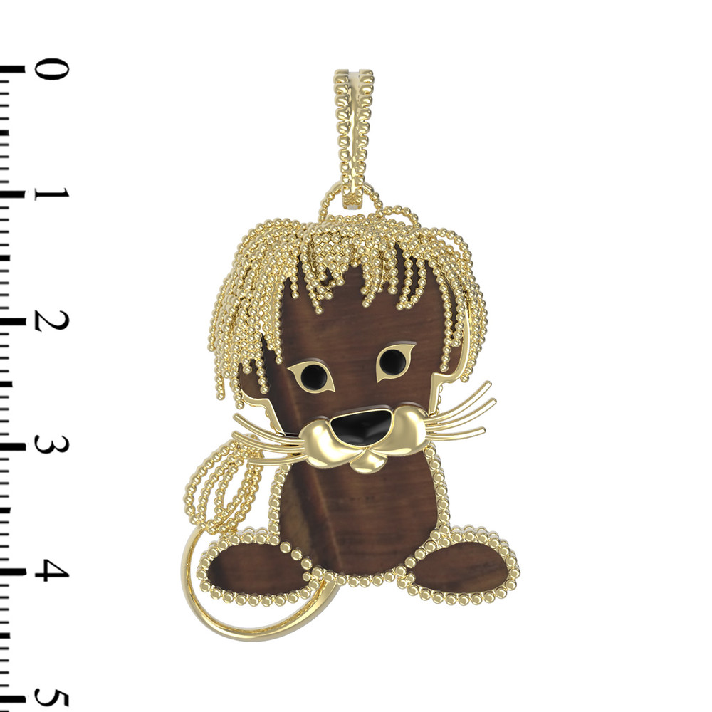 Подвеска из лимонного золота c эмалью и тигровым глазом