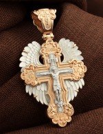Крест из золота 585 пробы c перламутром
