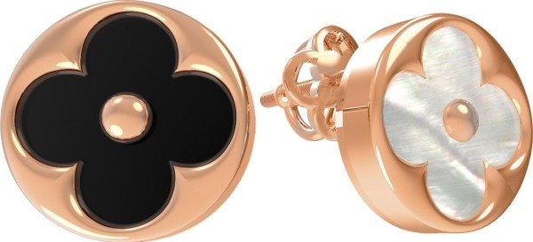 Серьги из золота 585 пробы c ониксом и перламутром