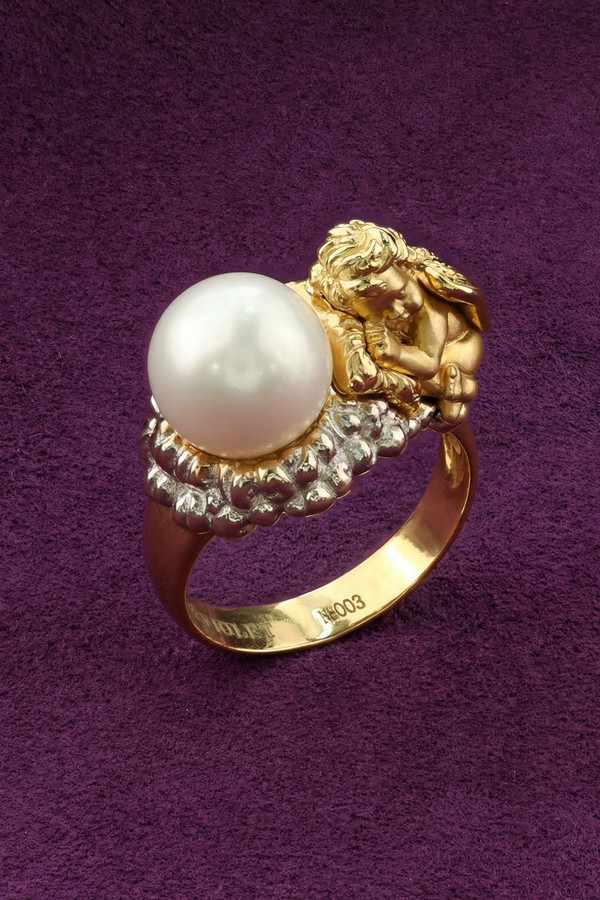 Кольцо из лимонного золота c жемчугом