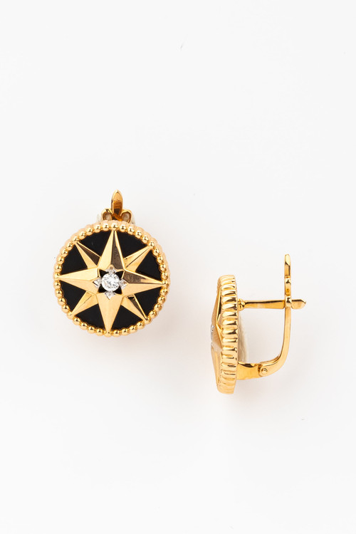 Серьги из золота c фианитом и ониксом