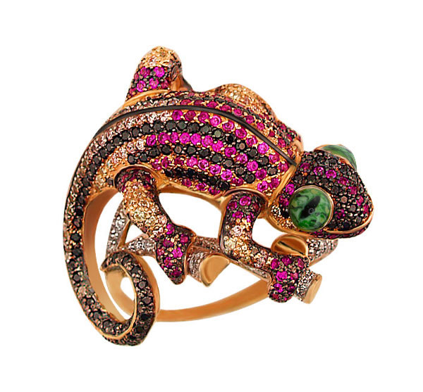 Кольцо из золота c эмалью и фианитом