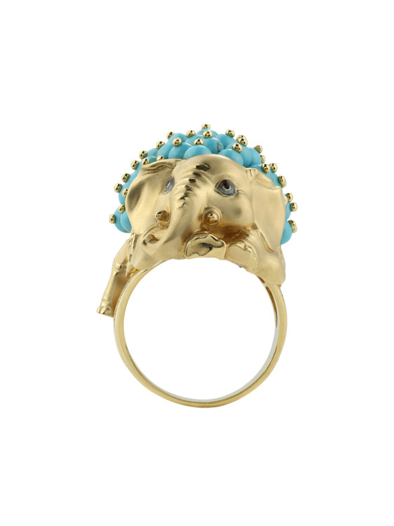 Кольцо из лимонного золота c эмалью и бирюзой