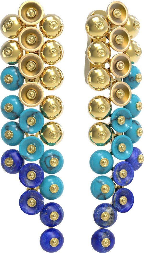 Серьги из лимонного золота c бирюзой и лазуритом