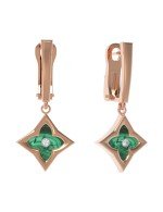 Серьги из золота 585 пробы c бриллиантами и малахитом